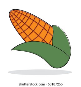 Orange abstract corn with gray shadow. Autumnal icon. Vector illustration
