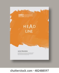 Orange abstract design. Ink paint on brochure, Color element on white. Grunge banner paints. Simple composition. Liquid ink. Background for banner, card, poster, identity,web design.