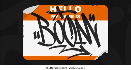 Orange Abstract Flat Graffiti Style Sticker Hello My Name Is With Some Street Art Lettering Vector Illustration Art
