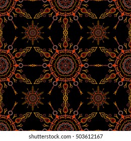 Orange abstract floral ornament, vector seamless pattern of abstract decorative elements.