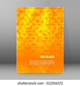 Orange abstract geometric mosaic background with place of text. Design elements Vector illustration EPS 10 for booklet layout page, leaflet template, vertical banner