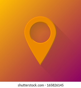 Orange abstract gps map pointer, blank button template with flat designed shadow and gradient background for web user interfaces (UI), applications (apps) and presentations. Vector illustration.