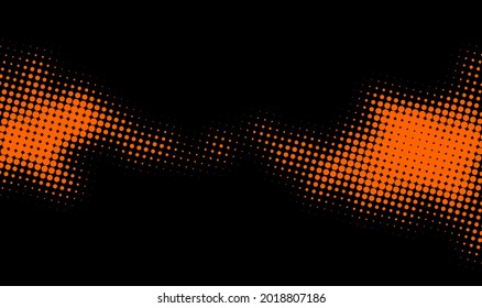 Orange abstract halftone dotted spot on black background. Vector illustration.