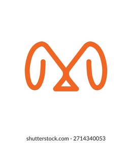 Orange Abstract M Logo Mark With Intertwined Loops And Triangle Base For Brand Identity.