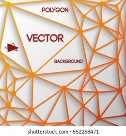 Orange abstract polygon backgeound with shadows and web from thick orange line vector illustration