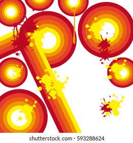 orange abstract retro lines and circles with splash color vector illustration