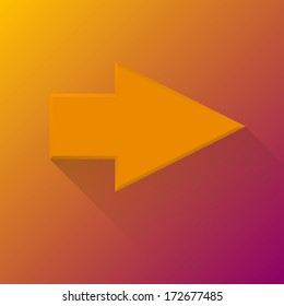 Orange abstract right arrow sign with flat designed shadow and light background for internet sites, web user interfaces (ui), applications (apps) and business presentations. Vector illustration.