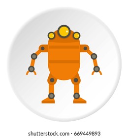 Orange abstract robot icon in flat circle isolated on white background vector illustration for web