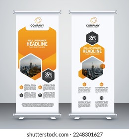 Orange Abstract Shapes Modern  Business Roll Up Banner Stand Poster Brochure  template