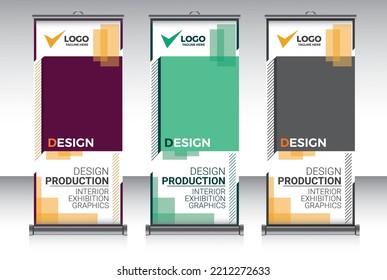 Orange Abstract Shapes Modern Exhibition Advertising Trend Business Roll Up Banner Stand Poster Brochure flat design template creative concept. Presentation. Cover Publication. Stock vector. EPS