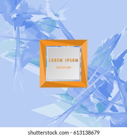 Orange abstract square logo on blue background. Space for text
