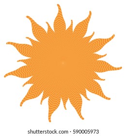 Orange abstract sun shape with inside power waves isolated on white background