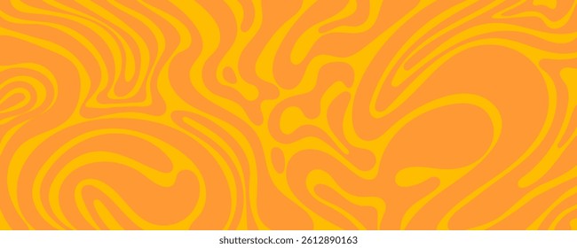 Orange Abstract Swirl Pattern with Smooth Liquid Shapes and Psychedelic Texture. Vibrant multicolored design with flowing waves and retro colors. Ideal for posters, covers, and print, branding