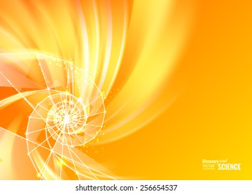 Orange abstract swirl with spiral of poligons. Vector illustration.