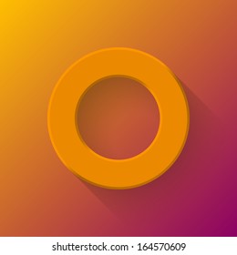 Orange abstract technology volume knob, blank round button template with flat designed shadow and gradient background for web sites, user interfaces (UI) and applications (apps). Vector illustration.