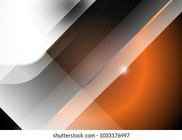 Orange abstract template for card or banner. Metal Background with waves and reflections. Business background, silver, illustration. Illustration of abstract background with a metallic element