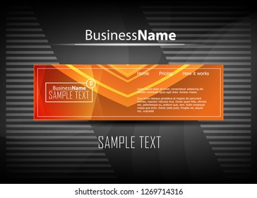 Orange abstract template for card or banner. Metal Background with waves and reflections. Business background, silver, illustration. Illustration of abstract background with a metallic element