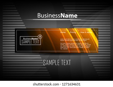 Orange abstract template for card or banner. Metal Background with waves and reflections. Business background, silver, illustration. Illustration of abstract background with a metallic element