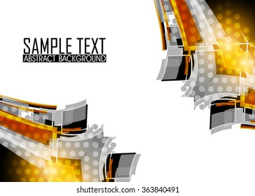 Orange abstract template for card or banner. Metal Background with waves and reflections. Business background, silver, illustration. Illustration of abstract background with a metallic element