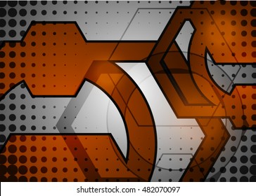 Orange abstract template for card or banner. Metal Background with waves and reflections. Business background, silver, illustration. Illustration of abstract background with a metallic element