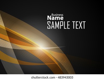 Orange abstract template for card or banner. Metal Background with waves and reflections.