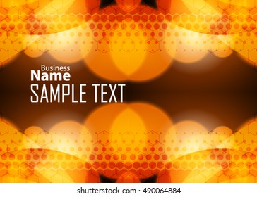 Orange abstract template for card or banner. Metal Background with waves and reflections.