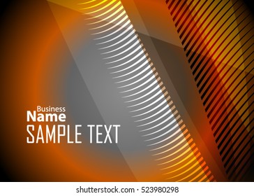 Orange abstract template for card or banner. Metal Background with waves and reflections. Business background, silver, illustration. Illustration of abstract background with a metallic element