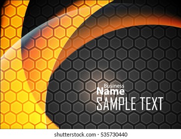 Orange abstract template for card or banner. Metal Background with waves and reflections. Business background. Illustration of abstract background with a metallic element