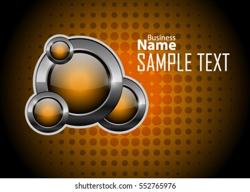 Orange abstract template for card or banner. Metal Background with waves and reflections. Business background, silver, illustration. Illustration of abstract background with a metallic element