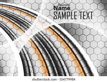 Orange abstract template for card or banner. Metal Background with waves and reflections. Business background, silver, illustration. Illustration of abstract background with a metallic element