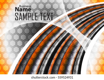 Orange abstract template for card or banner. Metal Background with waves and reflections. Business background, silver, illustration. Illustration of abstract background with a metallic element