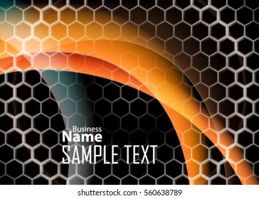 Orange abstract template for card or banner. Metal Background with waves and reflections. Business background, silver, illustration. Illustration of abstract background with a metallic element