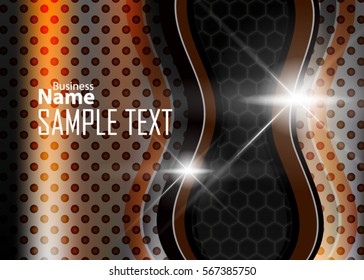 Orange abstract template for card or banner. Metal Background with waves and reflections. Business background, Illustration of abstract background with a metallic element