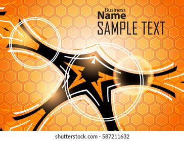 Orange abstract template for card or banner. Metal Background with waves and reflections. Business background. Illustration of abstract background with a metallic element