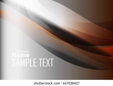 Orange abstract template for card or banner. Metal Background with waves and reflections. Business background, silver, illustration. Illustration of abstract background with a metallic element