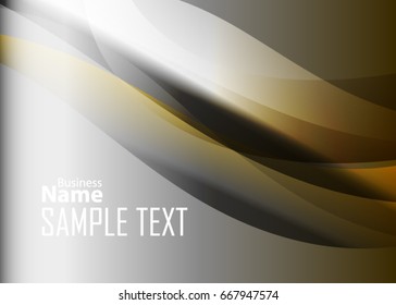 Orange abstract template for card or banner. Metal Background with waves and reflections. Business background, silver, illustration. Illustration of abstract background with a metallic element