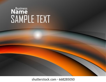 Orange abstract template for card or banner. Metal Background with waves and reflections. Business background, silver, illustration. Illustration of abstract background with a metallic element