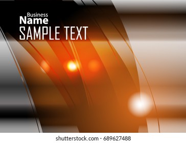 Orange abstract template for card or banner. Metal Background with waves and reflections. Business background, silver, illustration. Illustration of abstract background with a metallic element