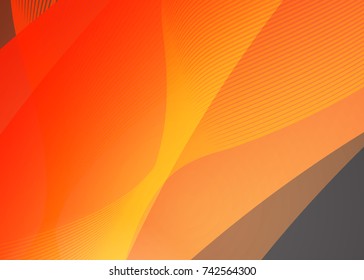 Orange abstract template for card or banner. Metal Background with waves and reflections. Business background, silver, illustration. Illustration of abstract background with a metallic element