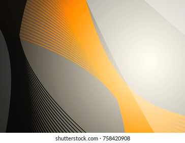 Orange abstract template for card or banner. Metal Background with waves and reflections. Business background, silver, illustration. Illustration of abstract background with a metallic element