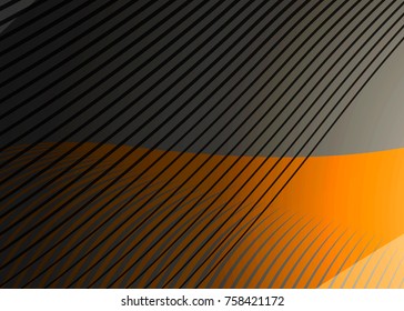 Orange abstract template for card or banner. Metal Background with waves and reflections. Business background, silver, illustration. Illustration of abstract background with a metallic element