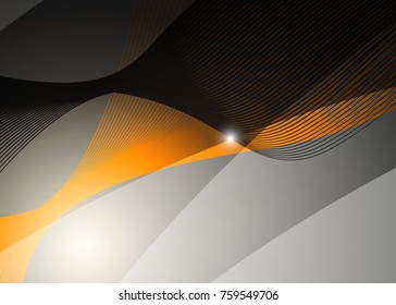 Orange abstract template for card or banner. Metal Background with waves and reflections. Business background, silver, illustration. Illustration of abstract background with a metallic element