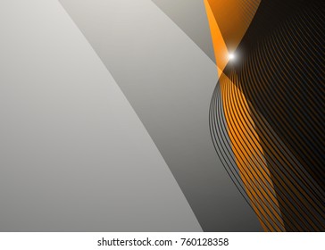 Orange abstract template for card or banner. Metal Background with waves and reflections. Business background, silver, illustration. Illustration of abstract background with a metallic element