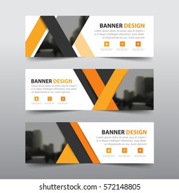 Orange abstract triangle corporate business banner template, horizontal advertising business banner layout template flat design set cover header