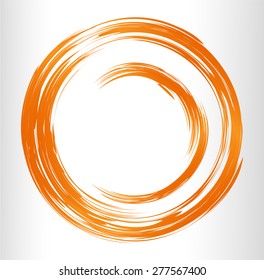 orange Abstract vector bright painting design element. circle frame Drawing. Hand drawn. round shape background. smudges. white background. bronze, metal. text box. Brochure. card. banner. label