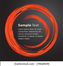 orange Abstract vector bright painting design element. circle frame Drawing, Hand drawn. round shape background. smudges. black background. text box. Brochure. card. banner. label