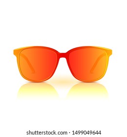Orange abstract vector sunglasses with colored lenses. Fashion trendy eyewear. Isolated on white background. Front view.