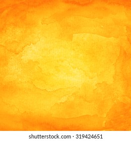 Orange abstract watercolor macro texture background. Colorful handmade technique aquarelle. Blank color backdrop painting in square size. Vector illustration graphic design element save in EPS 10