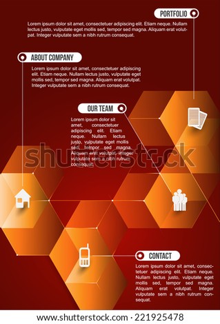 The orange abstraction cubic informative background with icons for companies. Can be used for brochure, poster, flyer or website.