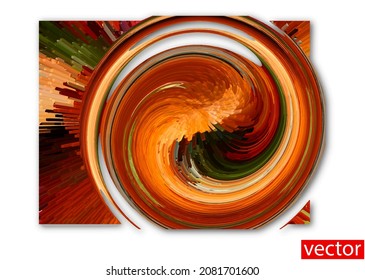 Orange abstraction. Dynamic orange pattern on white background. Radial swirling, stripes of different colors enclosed in a square. Stripes in shades of fall. Interior poster. Icon, banner. Vector